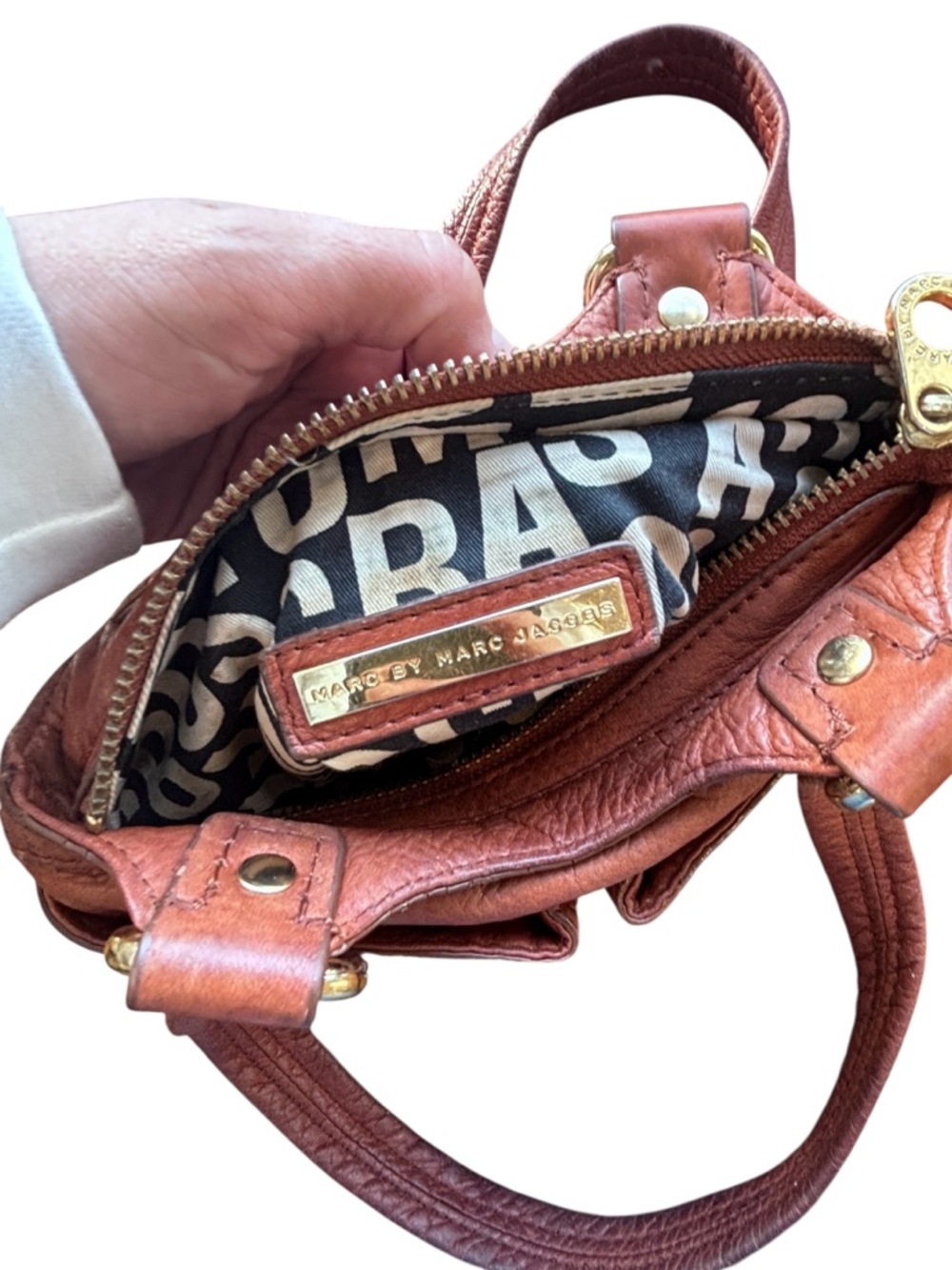 Marc by Marc Jacobs Leather Shoulder Bag Purple Pebbled Leather Double Pocket - Picture 8 of 8